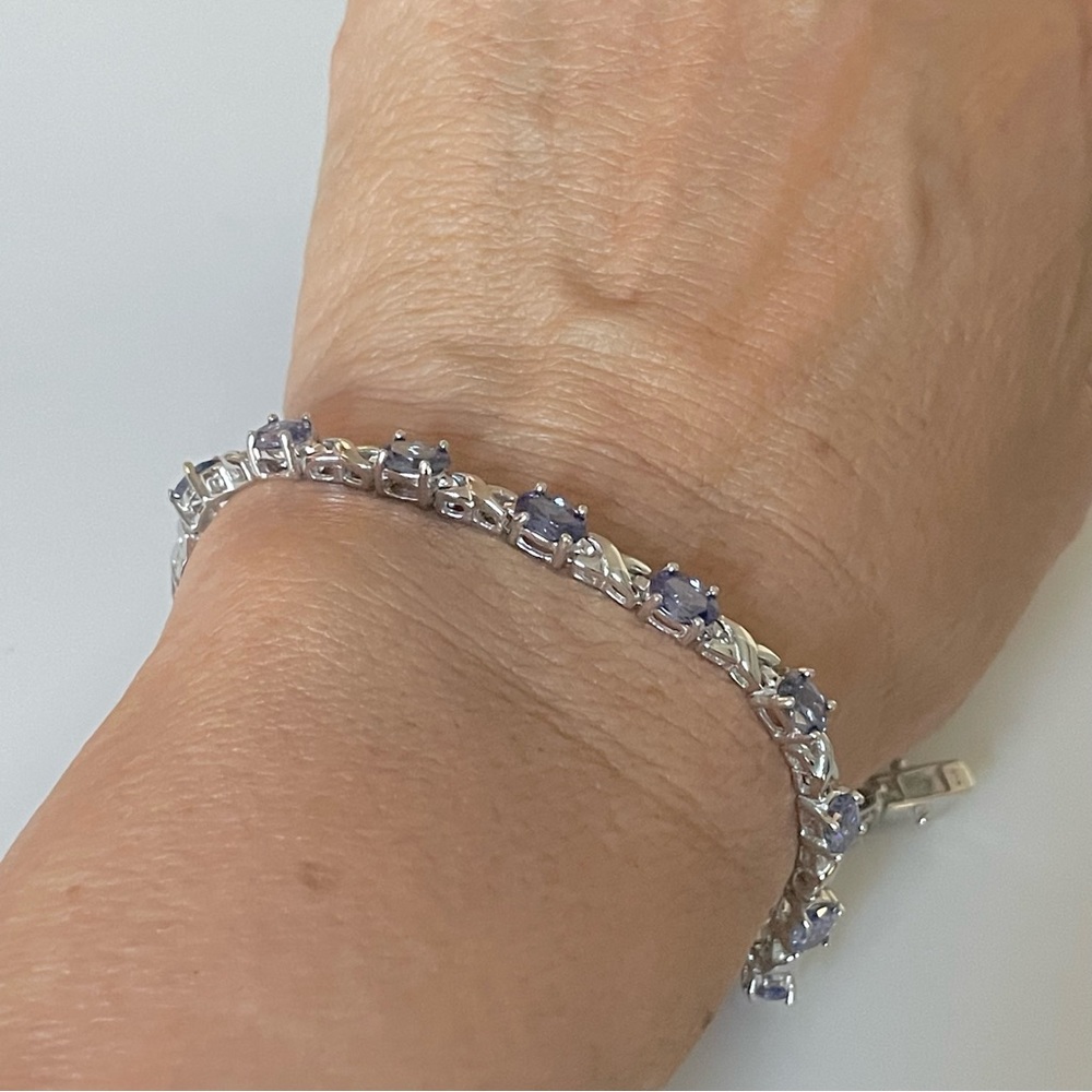 Amethyst CZ Tennis Sterling Silver Bracelet, Silver Amethyst Tennis Bracelet.